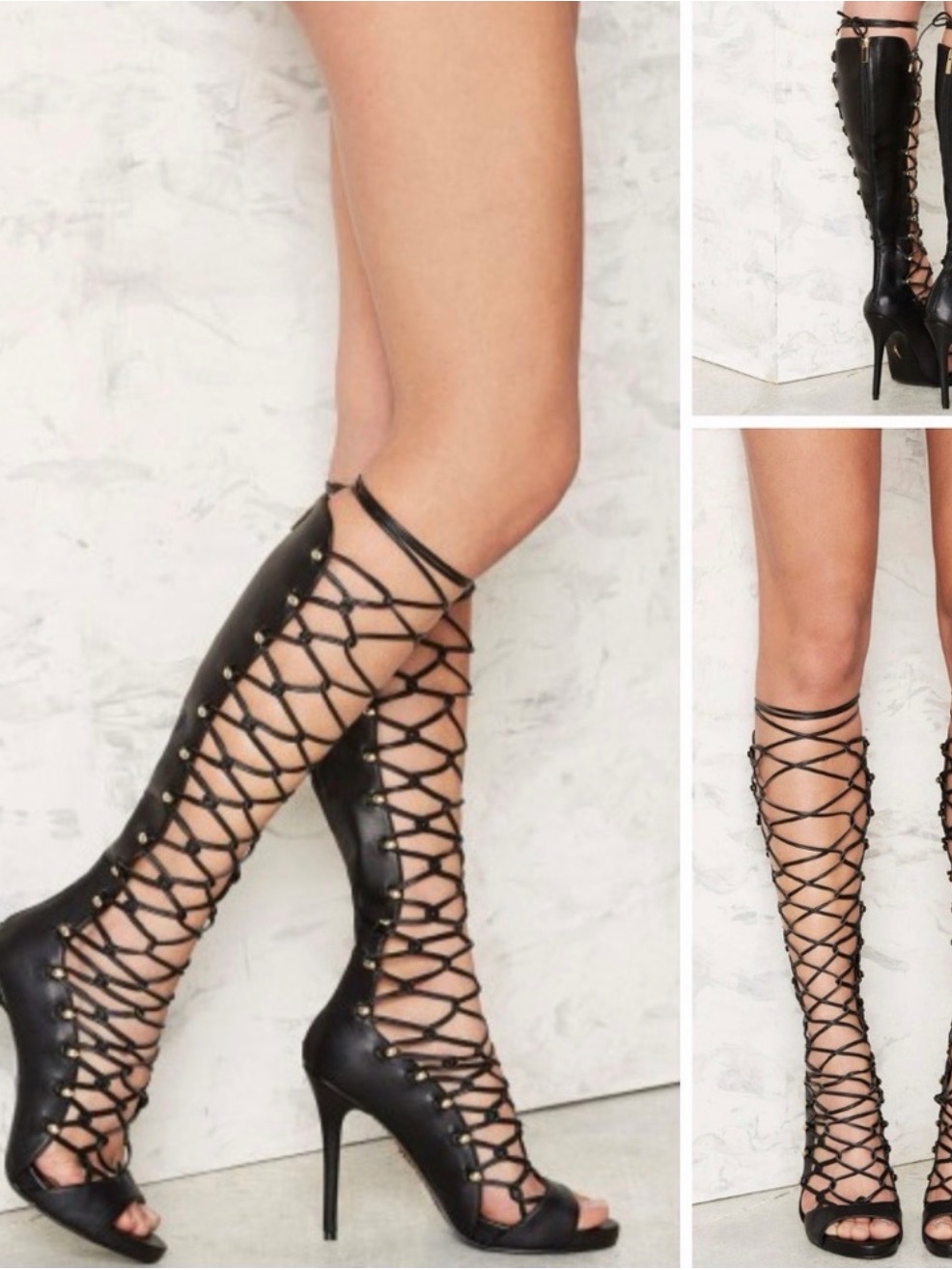 Dynamite Just For Life Black Lace-Up Over-The-Knee Stiletto Boots. Size 8